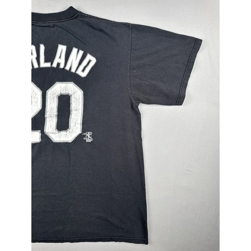 Vintage Chicago White Sox John Garland 20 Shirt MLB Majestic Black Tee Large